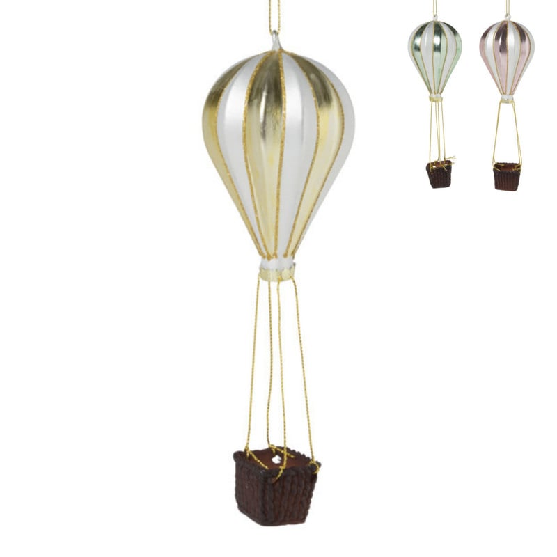 Kersthanger luchtballon - glas - diverse varianten - ø7x20 cm